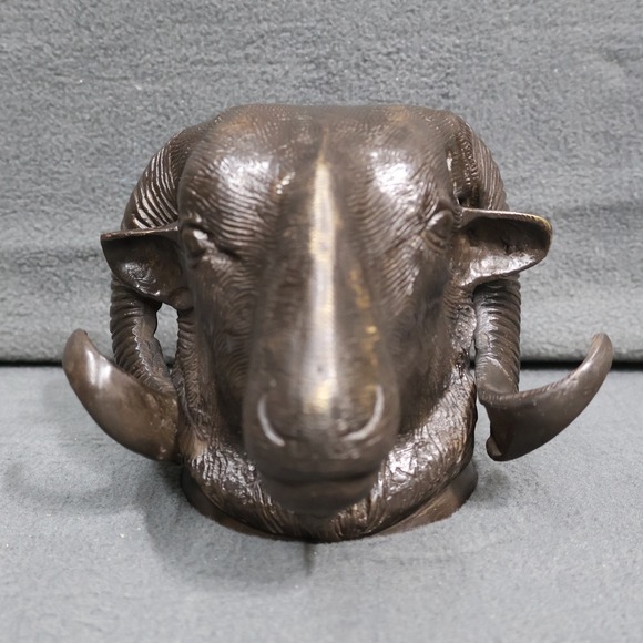 Solid Bronze Bighorn/Jacob Ram/Ewe Bust/ HEAD of ARIES w Horns Head Wall Mount - Picture 2 of 12